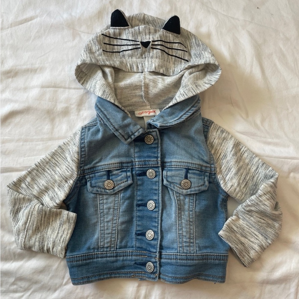 Cat & Jack Blue Denim Jacket with Gray Cat Hood